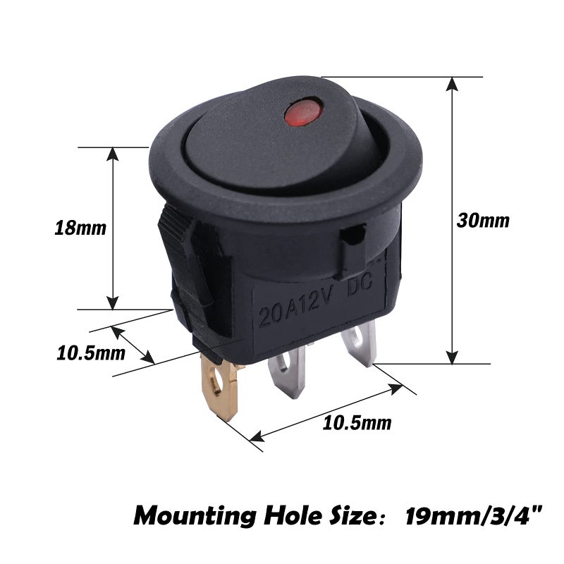 mxuteuk 12pcs 12V Lighted Round Rocker Switch Toggle Switch Red LED SPST On-Off Switch 20A for Car Truck Control KCD2-102N-R - Image 3